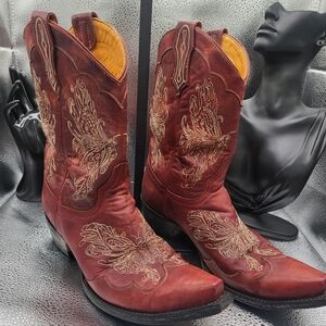 Old Gringo Pre Owned Burgundy Embroidered Butterfly Boots